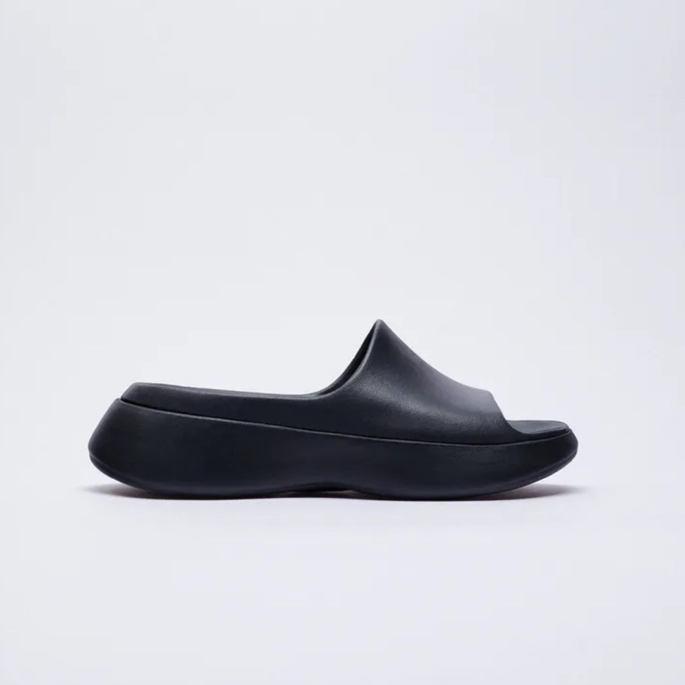 Zara Black Rubberized Low Heel Sandals